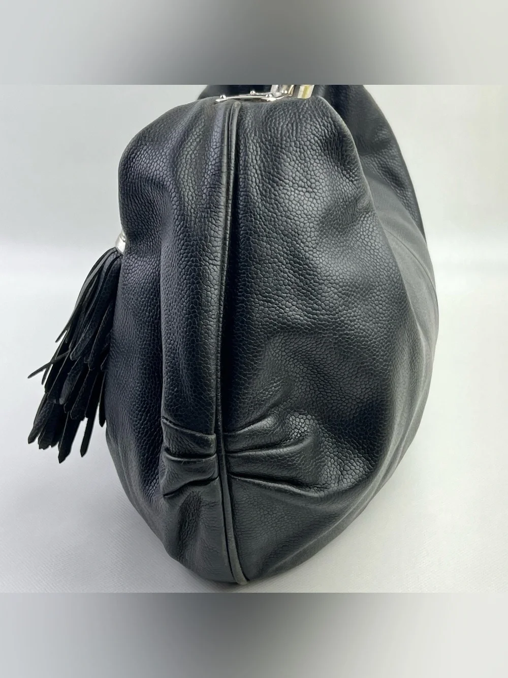 Cole Haan Collection F06 Pebbled Leather Hobo Bag Braid Handle Tassel